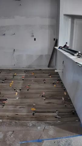 Ceiling, drywall and flooring repair in progress