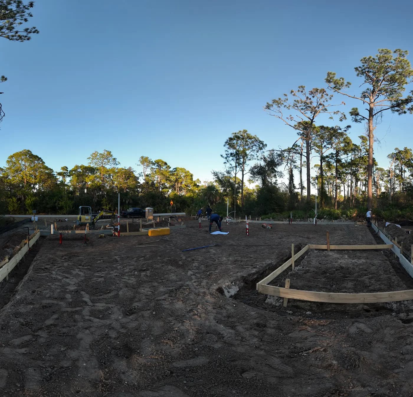 Foundation layout on a cleared new construction lot