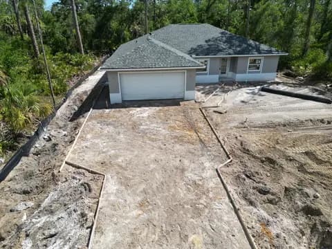 Aerial view of a new construction home build