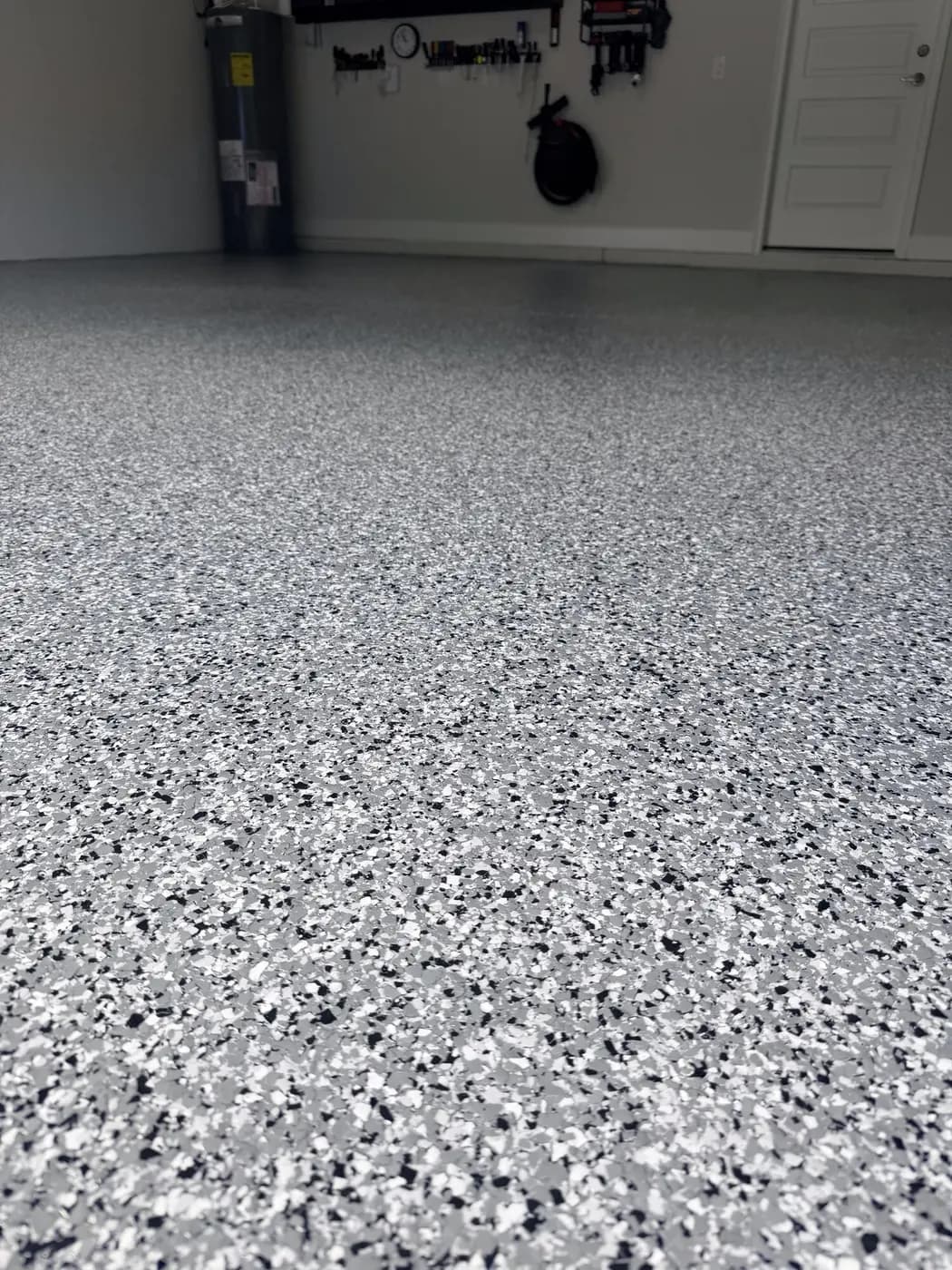 Epoxy flake garage floor coating installation