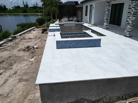 Pool deck forming and concrete prep during pool construction