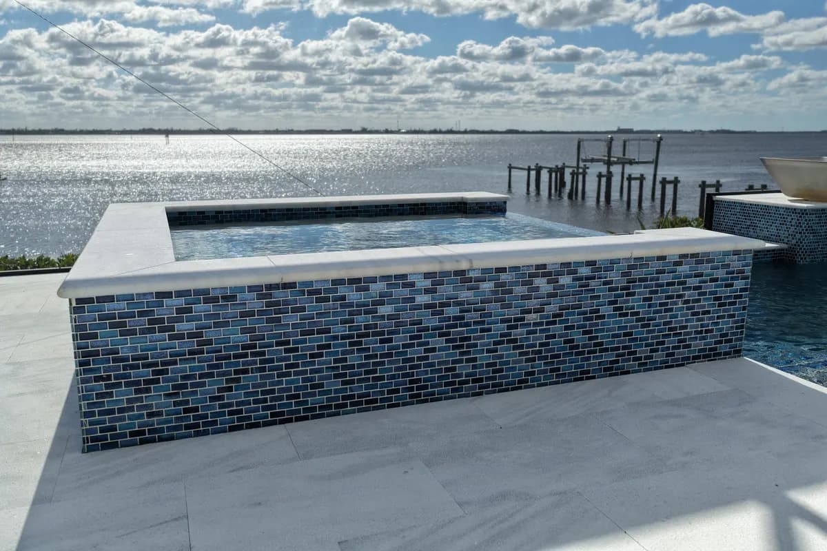 Finished waterfront pool and spa
